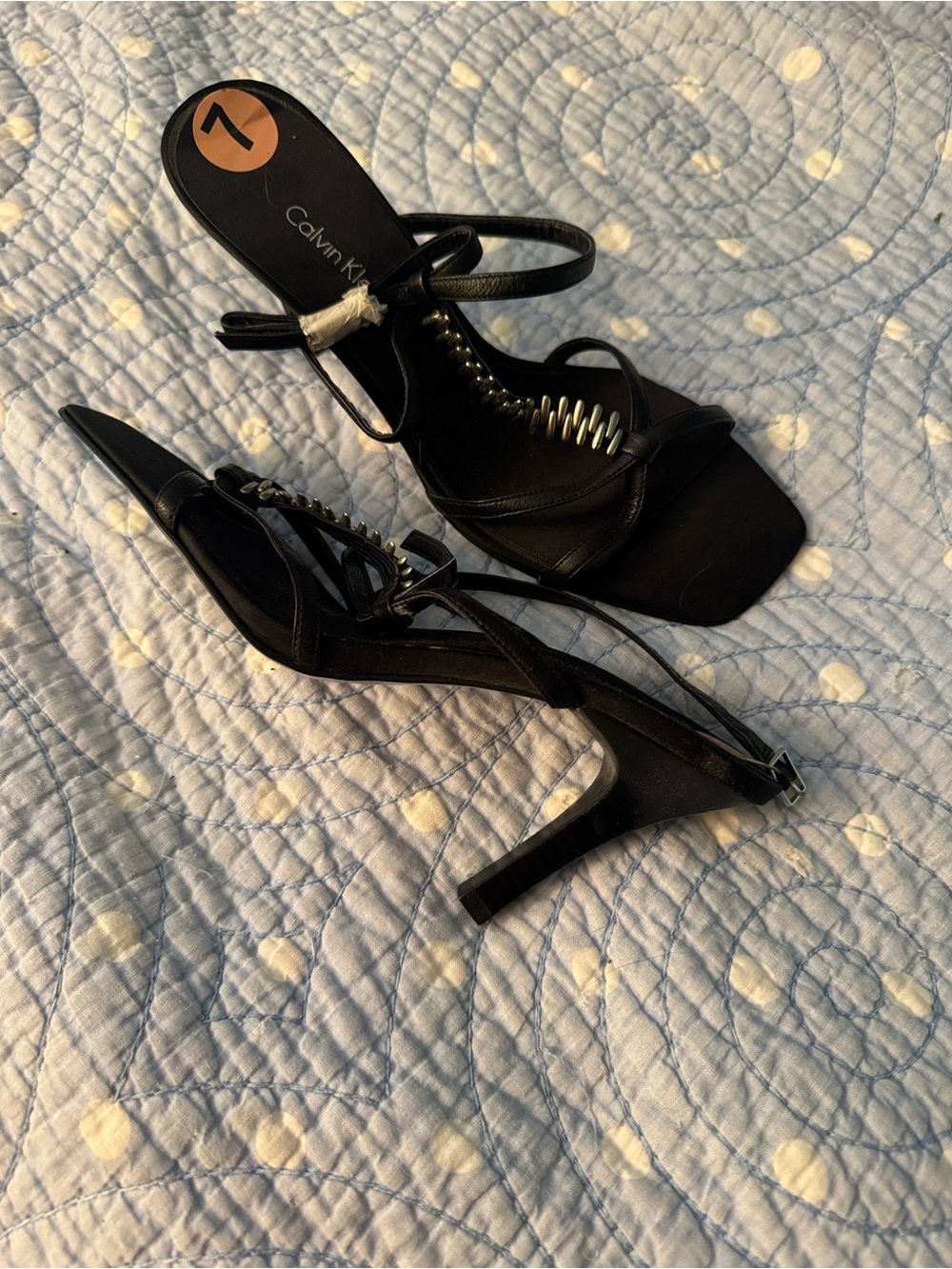 Calvin Klein Black Coil-Detail Strappy High Heel Sandals Size 7